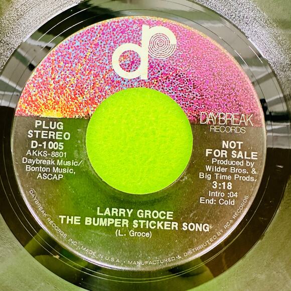 LARRY GROCE - Bumper Sticker Song / I Love - PROMO 45rpm Vinyl Record - Picture 1 of 8